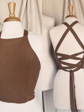 Brown Halter Lace-Up Back Women's Dress